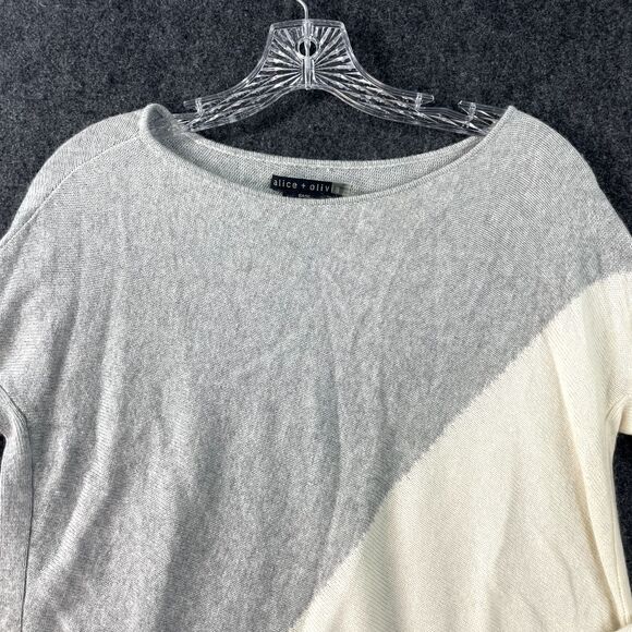 Alice Olivia Base Sweater Extra Small White Wool Angora Color Block Asymmetrical - Picture 2 of 8